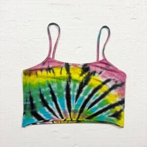 No Boundaries Rainbow Tie-Dye Crop Tank Top, Size Small
